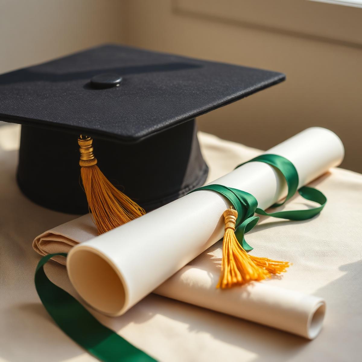 Graduation cap and diploma